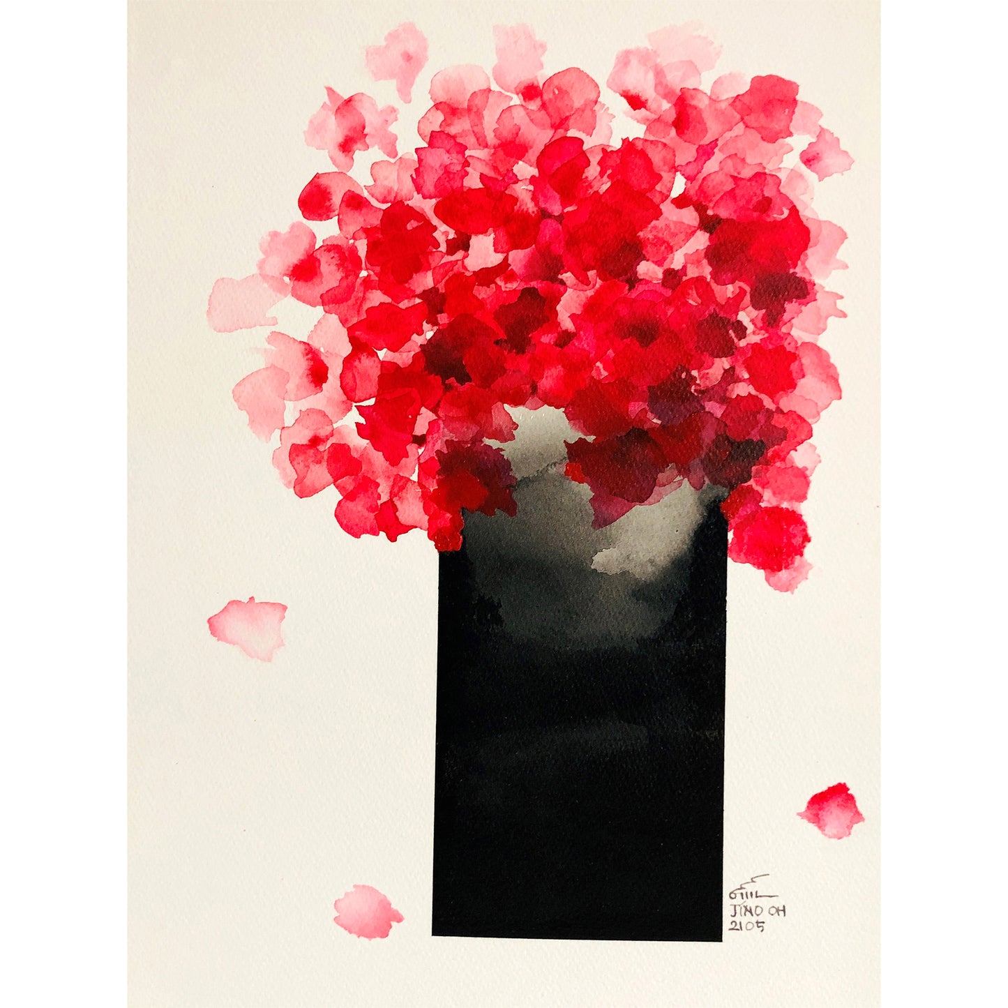 Red and Black Floral Abstract Art JA003
