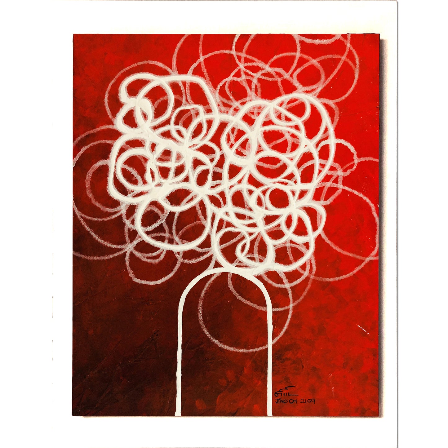White and Red Floral Abstract Art JA014