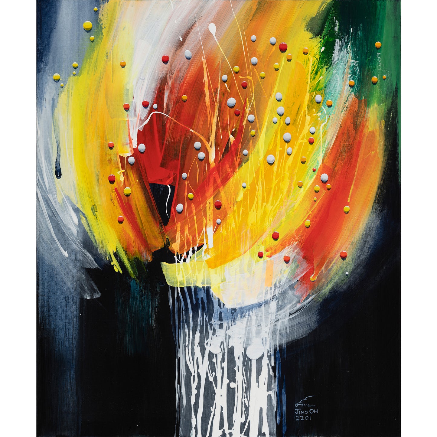 Red, yellow and Black Floral Abstract Art JA018