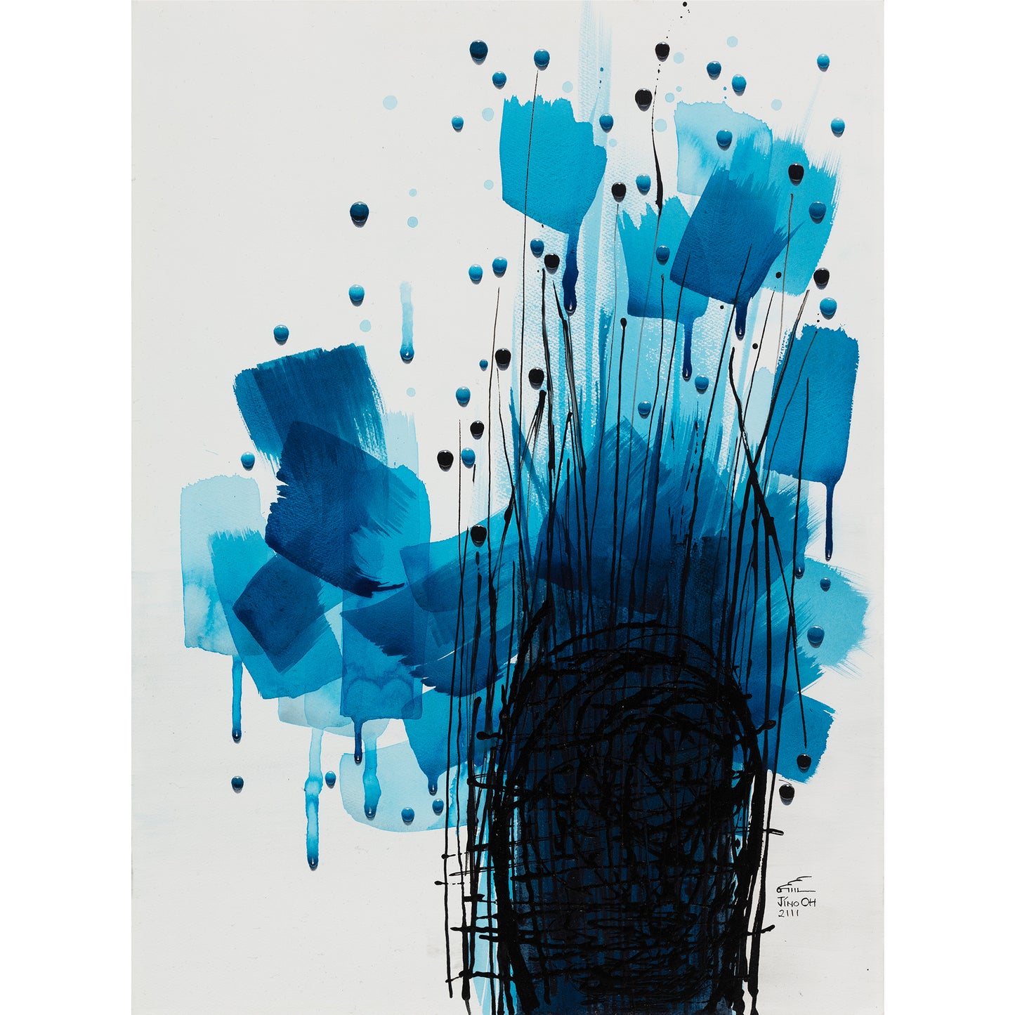 Blue and Black Floral Abstract Art JA024
