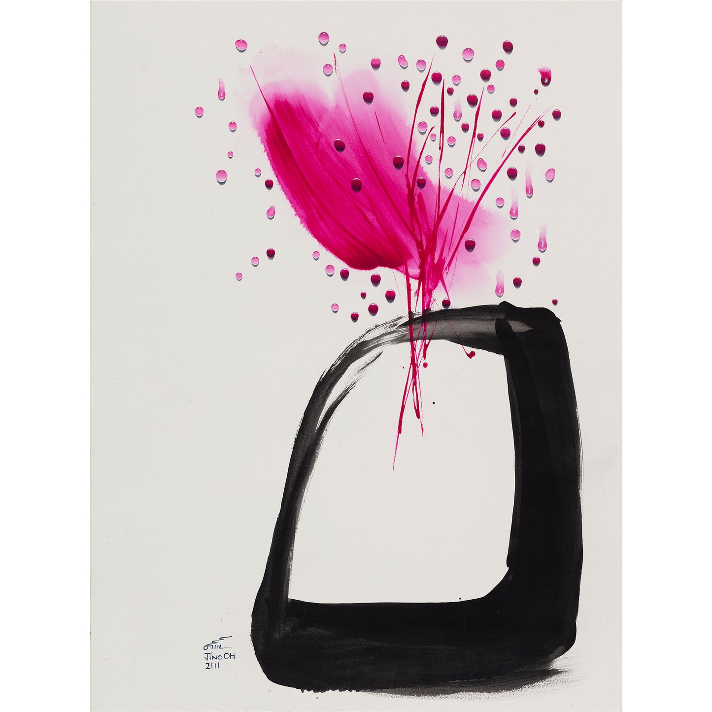 Pink and Black Floral Abstract Art JA027