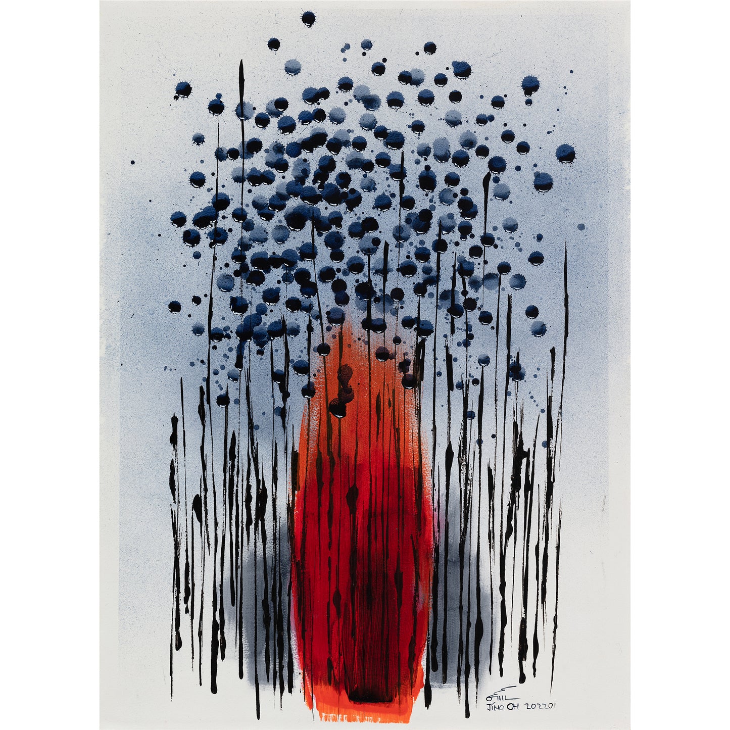 Gray and Red Floral Abstract Art JA031