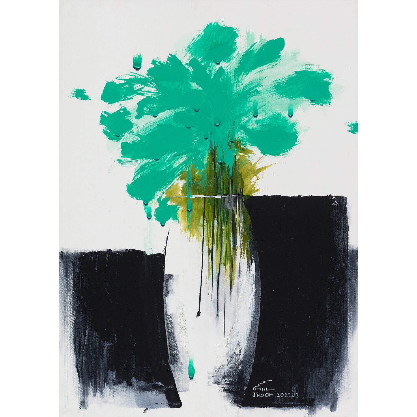 Green and Black Floral Abstract Art JA034