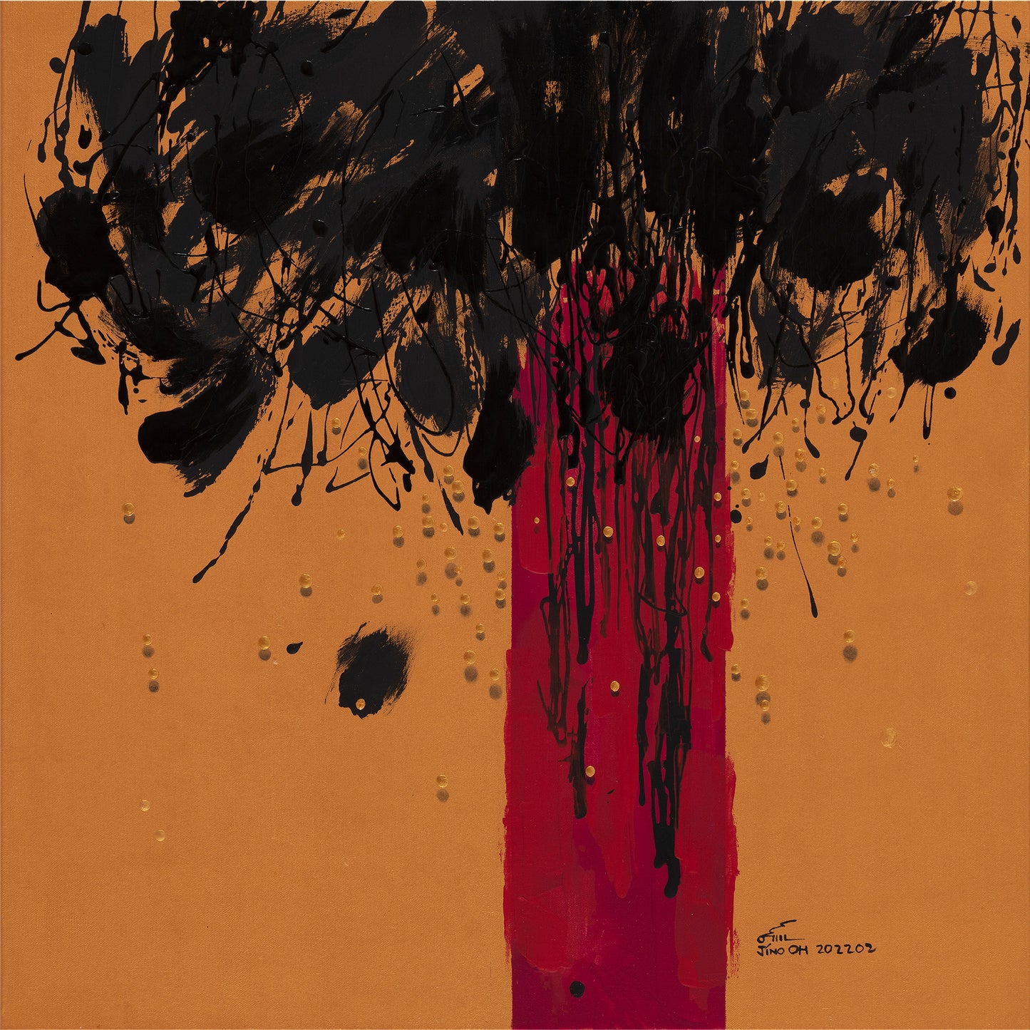 Black, Red and Gold Floral Abstract Art JA040