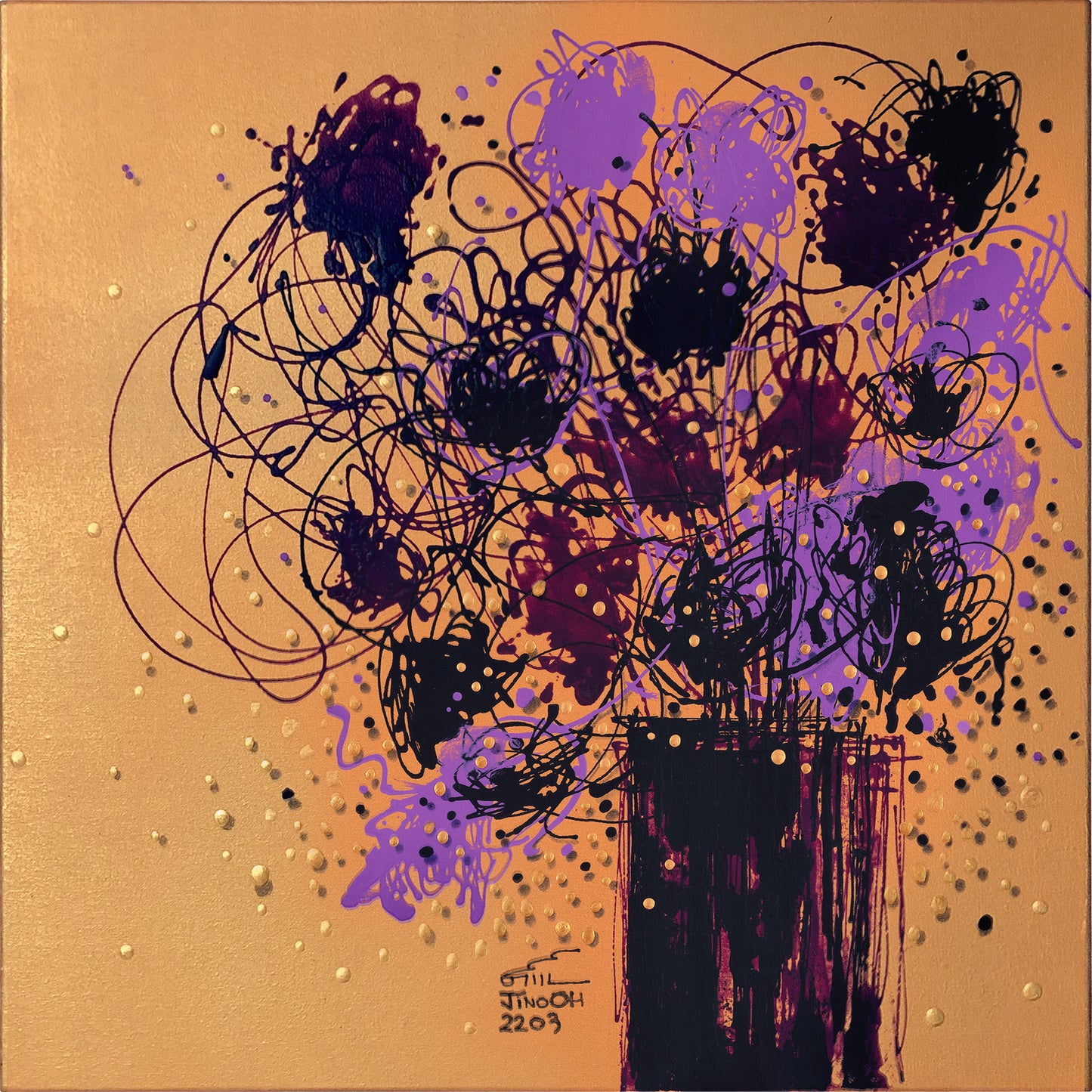 Purple, Gold and Black Floral Abstract Art JA041
