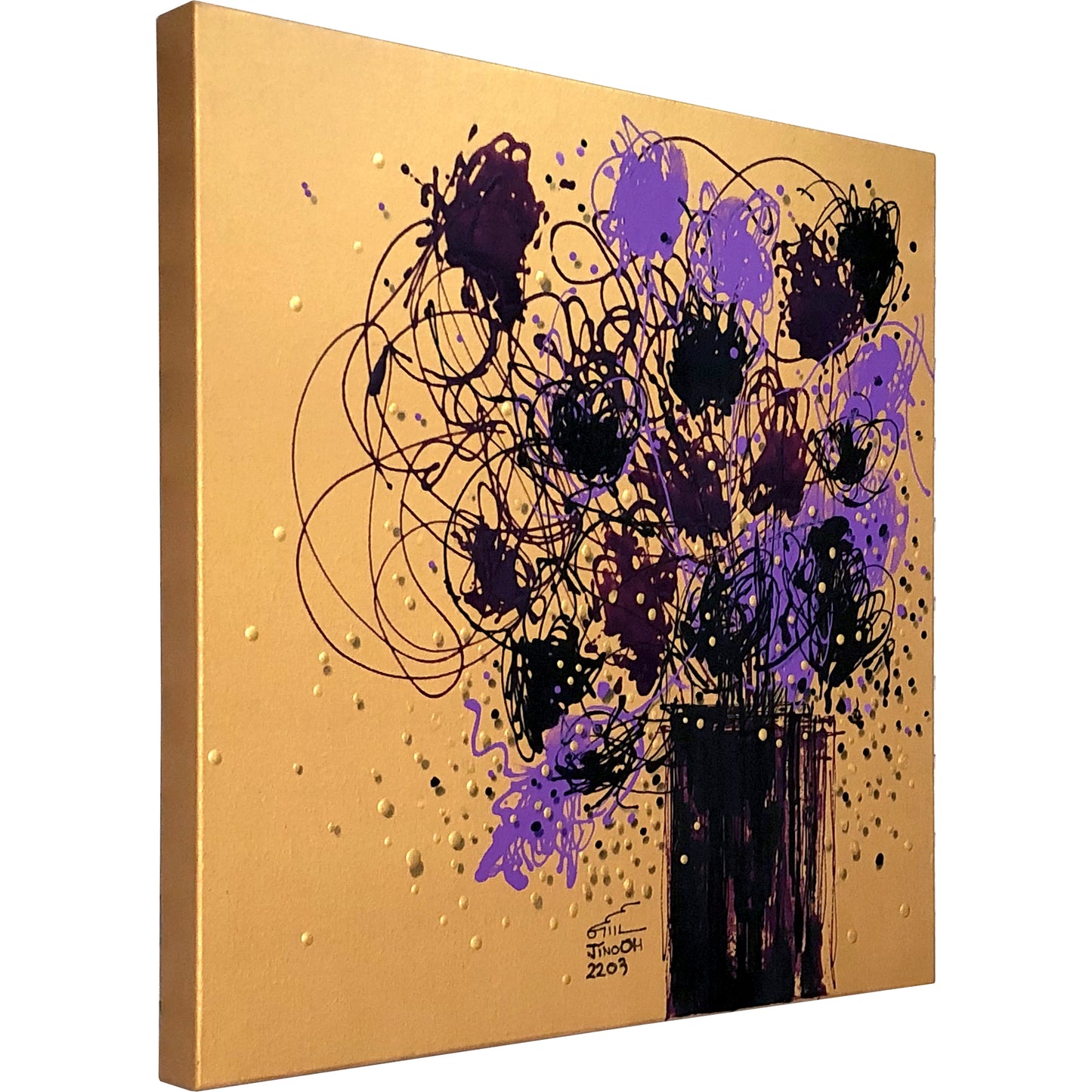 Purple, Gold and Black Floral Abstract Art JA041