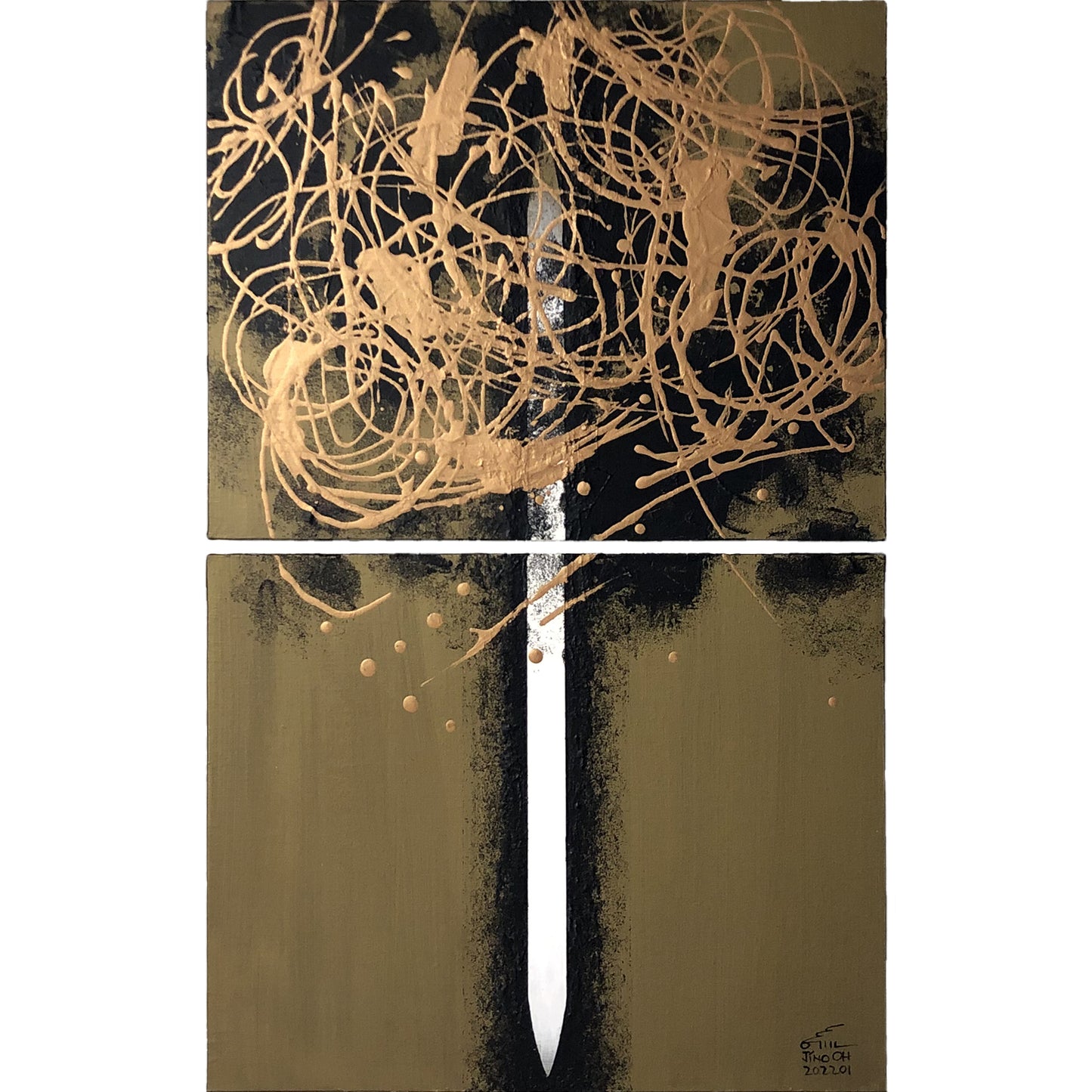 Gold and Black Floral Abstract Art JA046