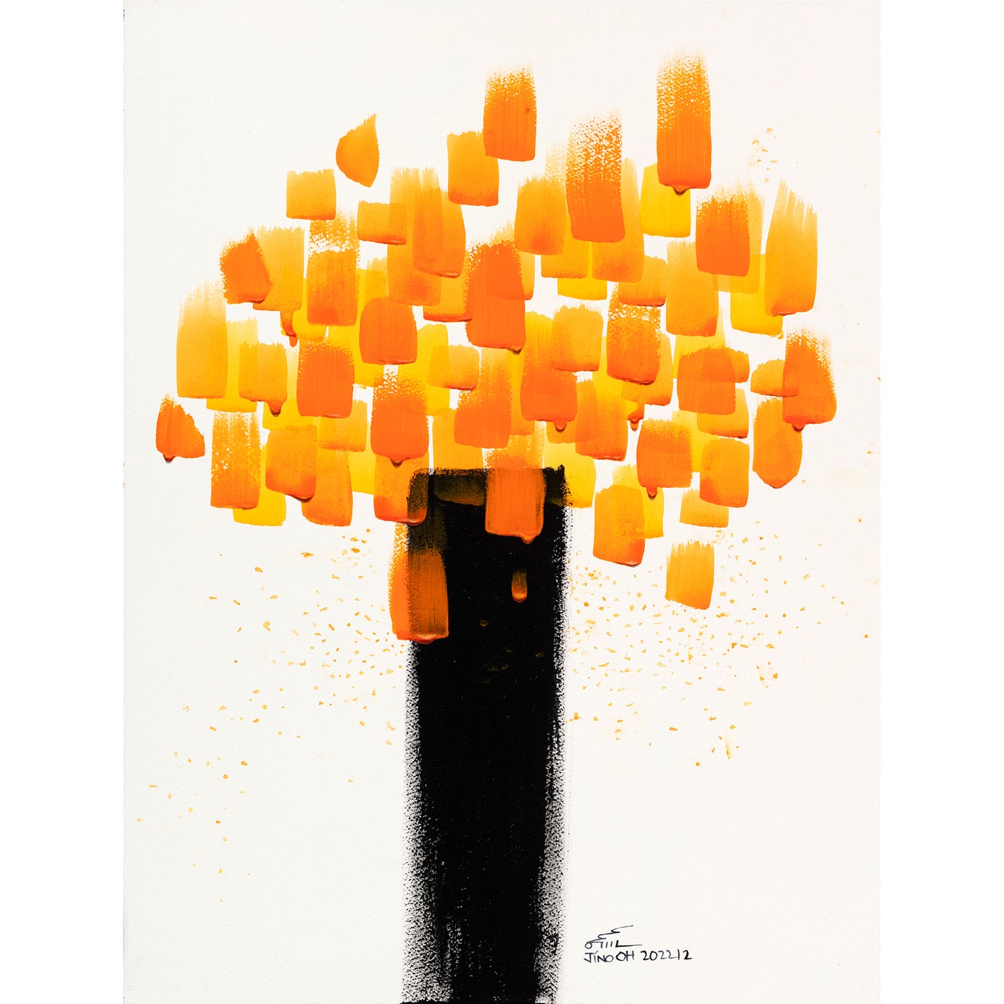 Orange and Black Floral Abstract Art JA049