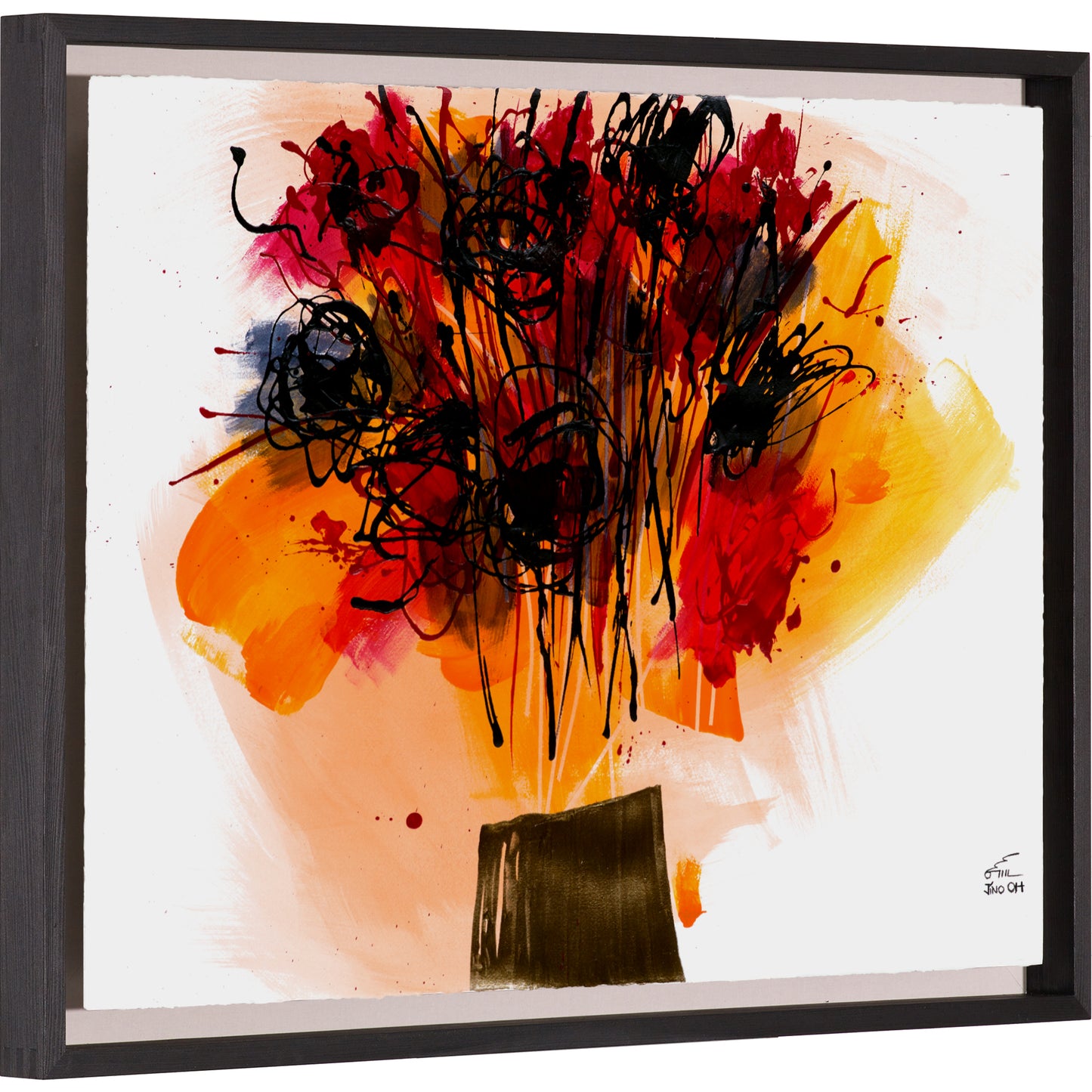 Orange, Red and Black Floral Abstract Art JA060