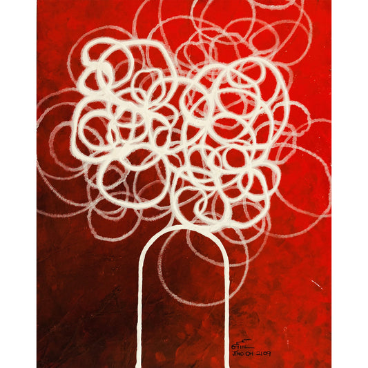 White and Red Floral Abstract Art JA014