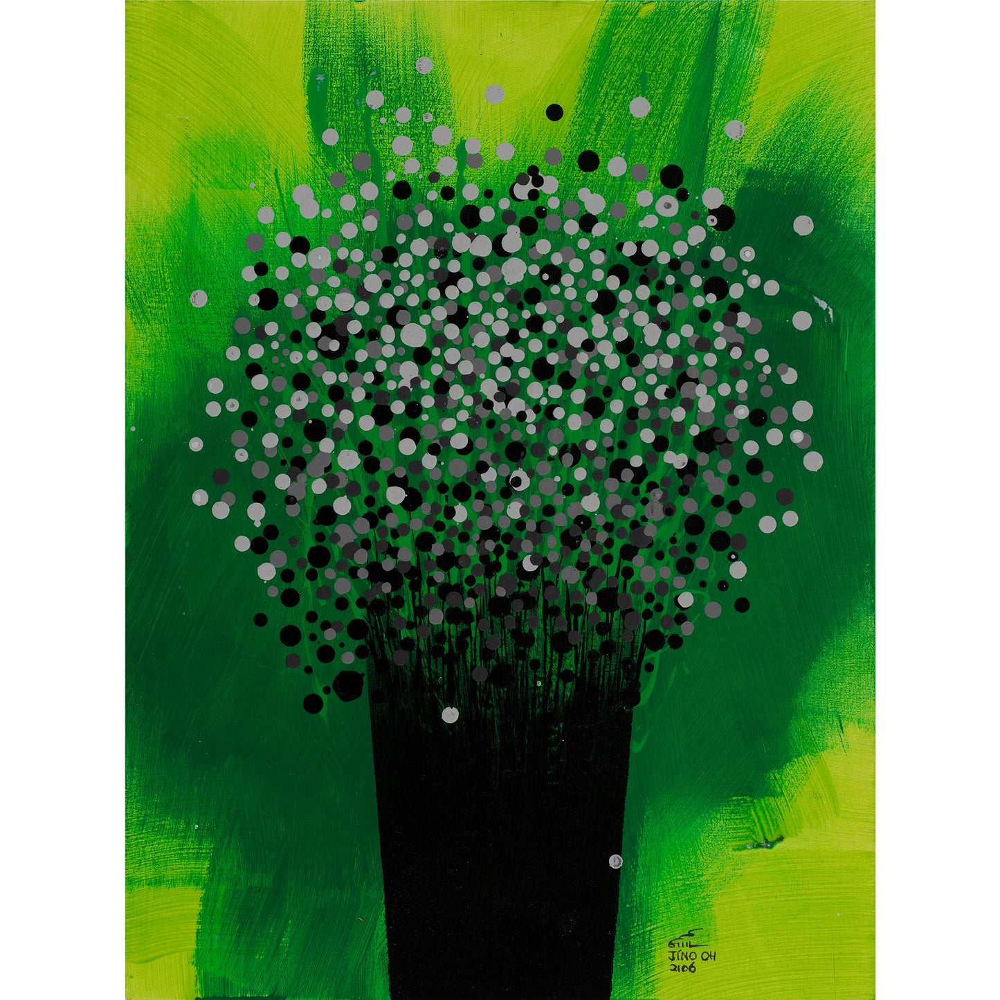 White, Black and Green Floral Abstract Art JA017