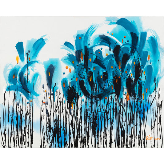 Blue and Black Floral Abstract Art JA037