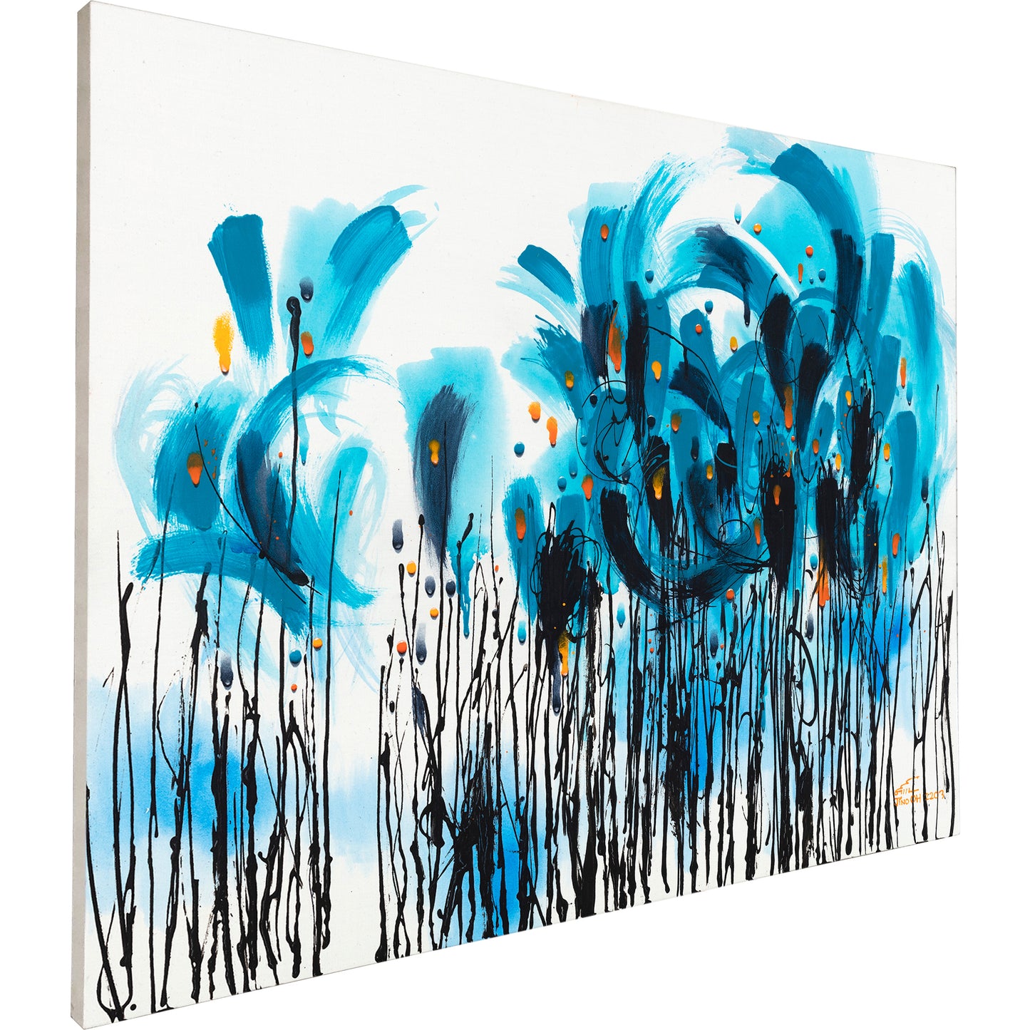 Blue and Black Floral Abstract Art JA037