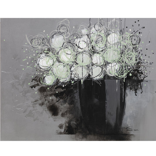 Metallic Black, White and Silver Floral Abstract Art JA044