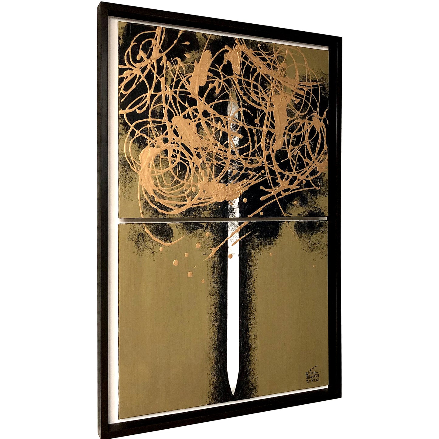 Gold and Black Floral Abstract Art JA046