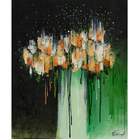 Orange and Green Floral Abstract Art JA052