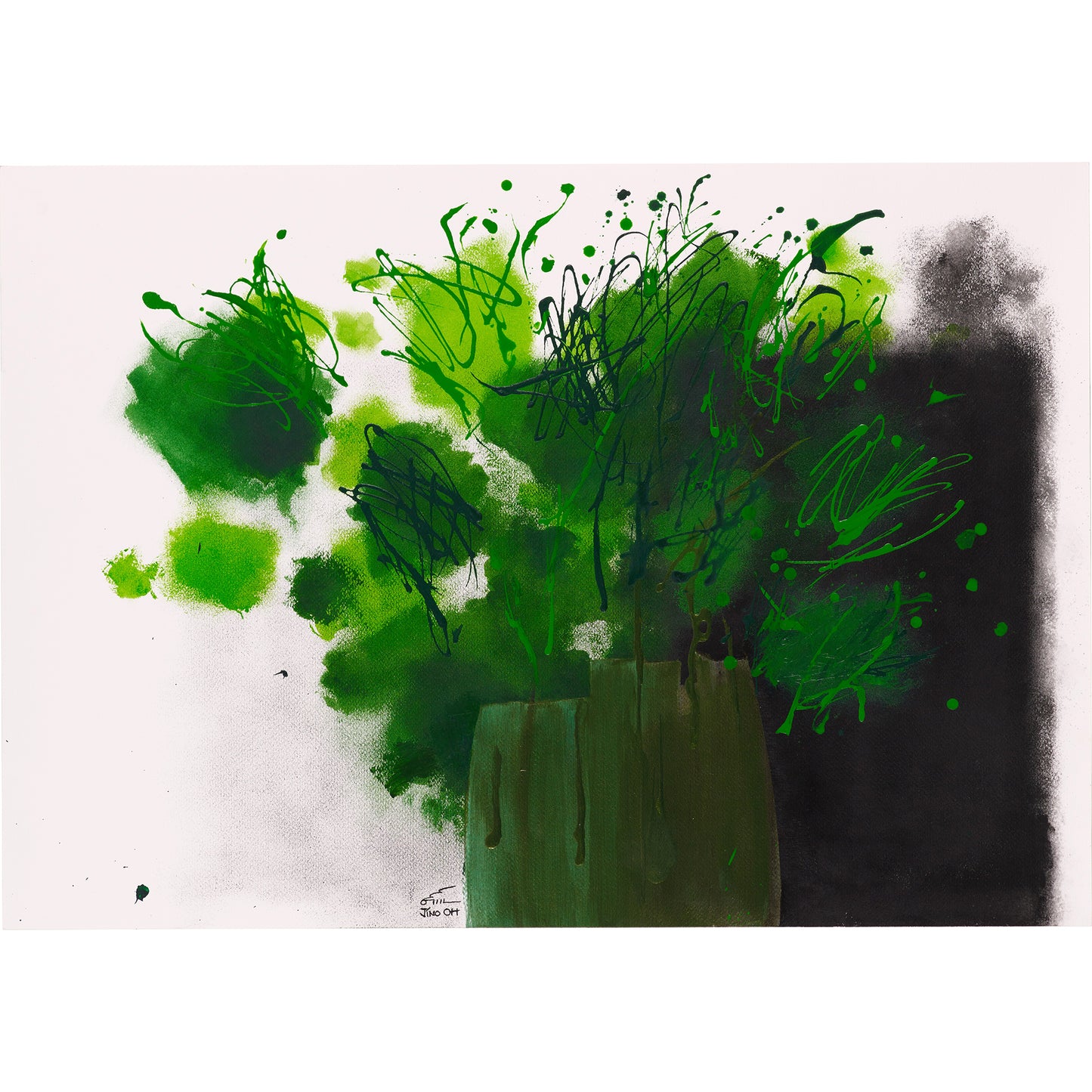 Green and Black Floral Abstract Art JA059